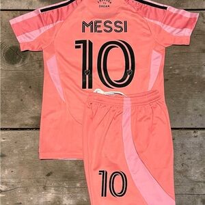 Messi Kids' Pink Soccer Jersey & Shorts Set, Kids Size 16-28 available